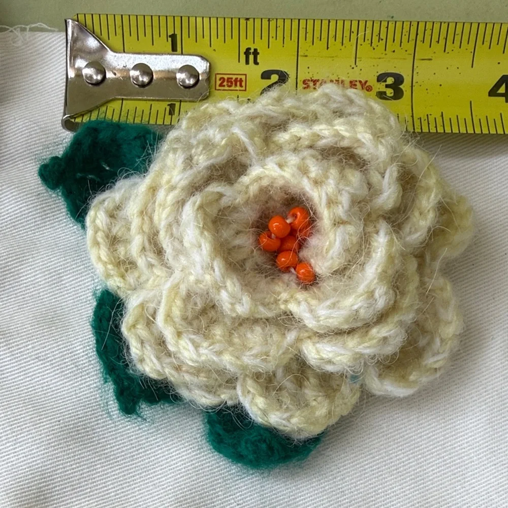 Unique Hand-knitted Cream Floral Brooch